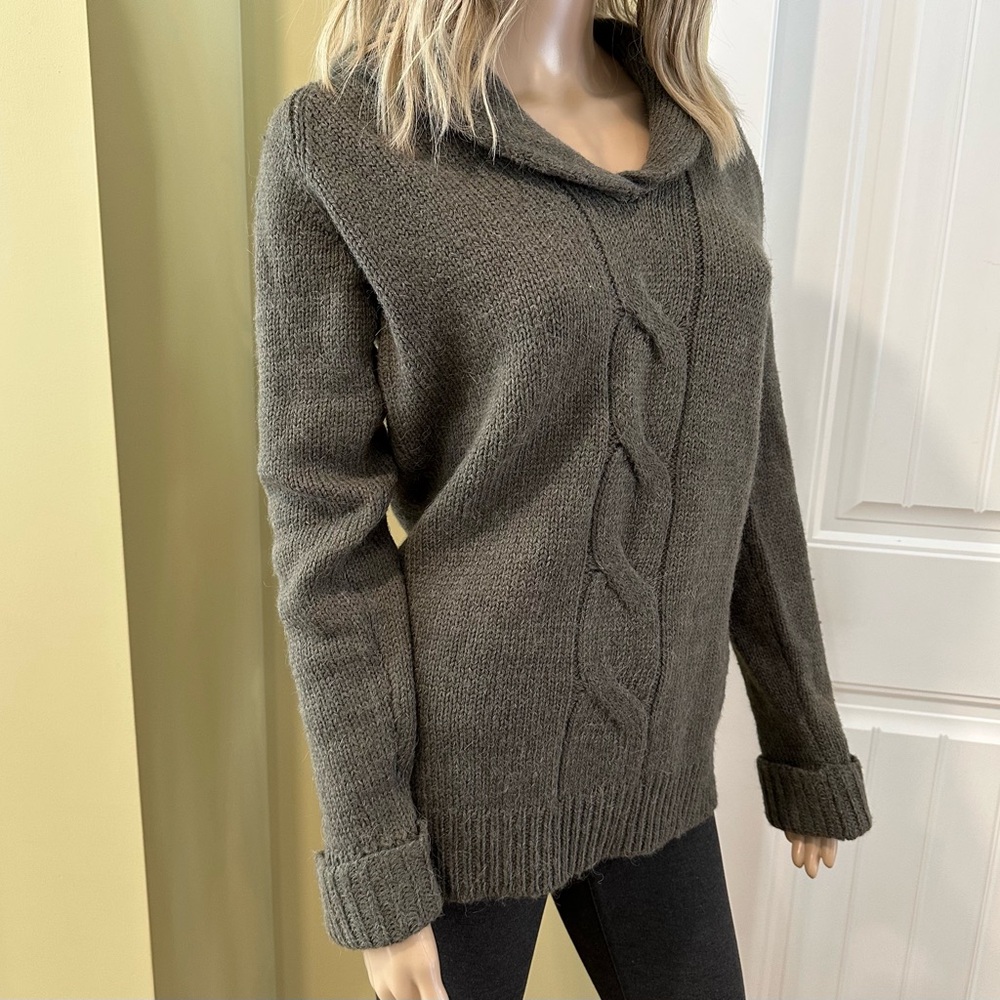Zara Green Wool Alpaca Sweater Women’s Large Shawl Collar - Picture 5 of 14
